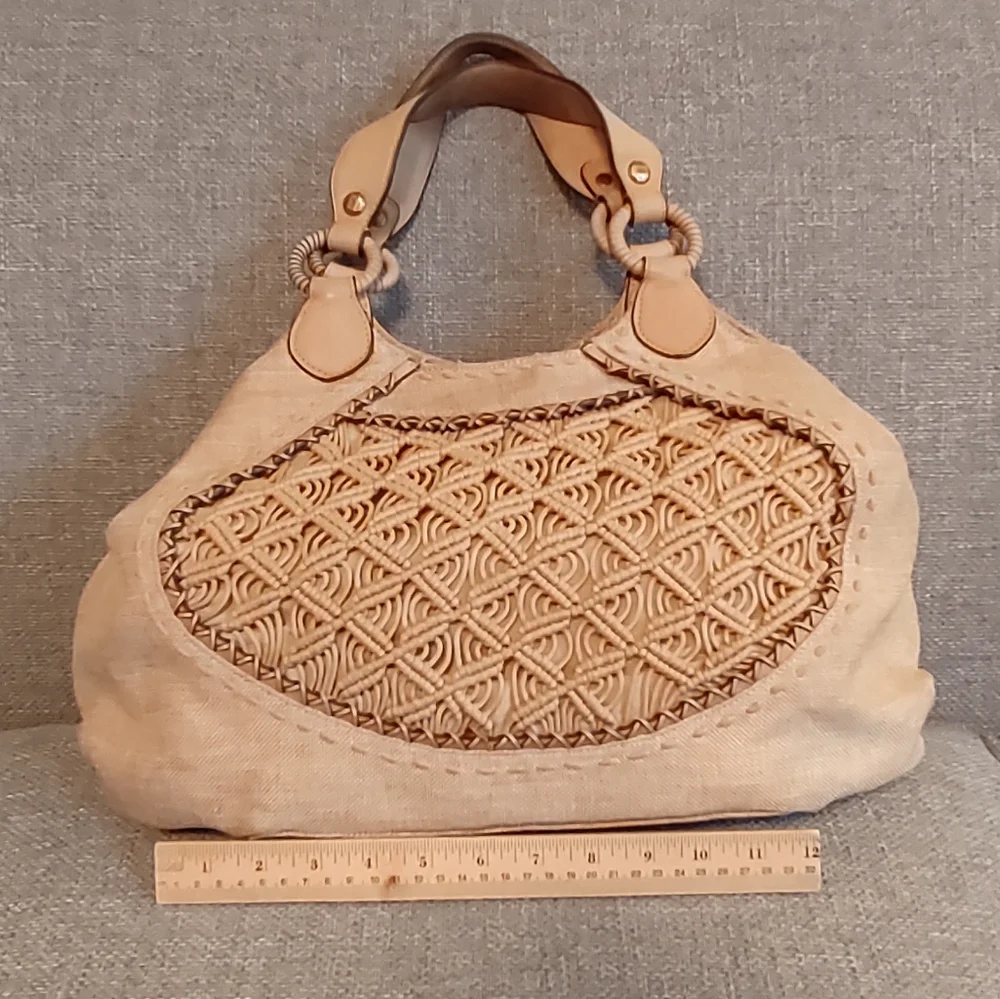 Cole Haan Beige Woven-Front Satchel - Picture 1 of 9